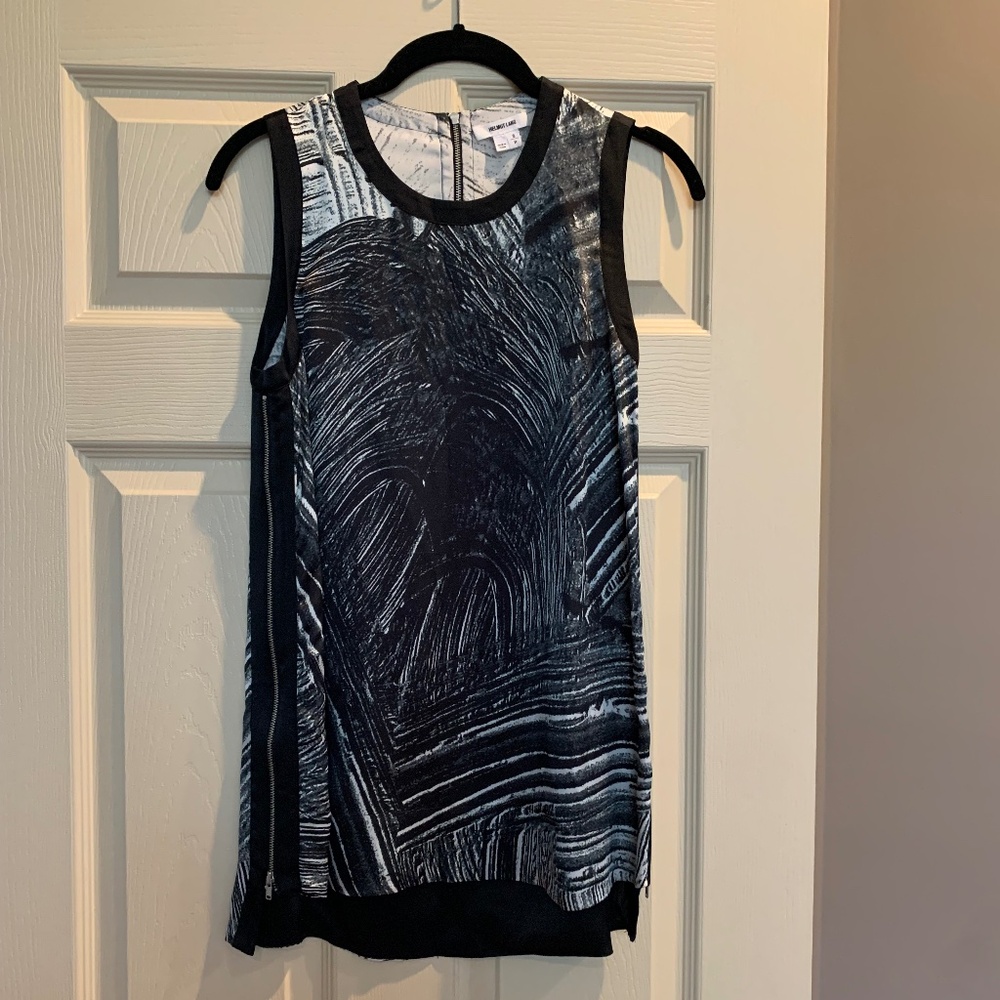 Helmut Lang Black/Ivory Print Sleeveless Top sz S/P